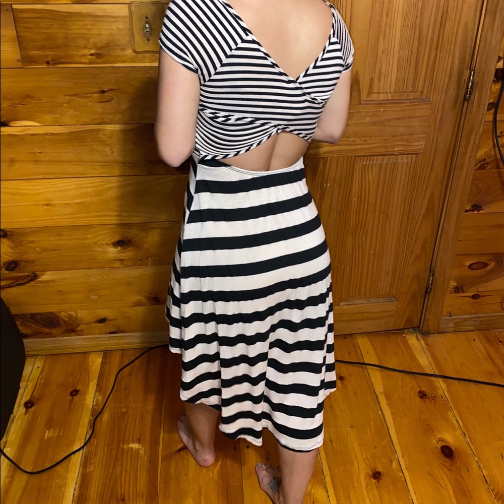 Black/ tan stripped dress high low